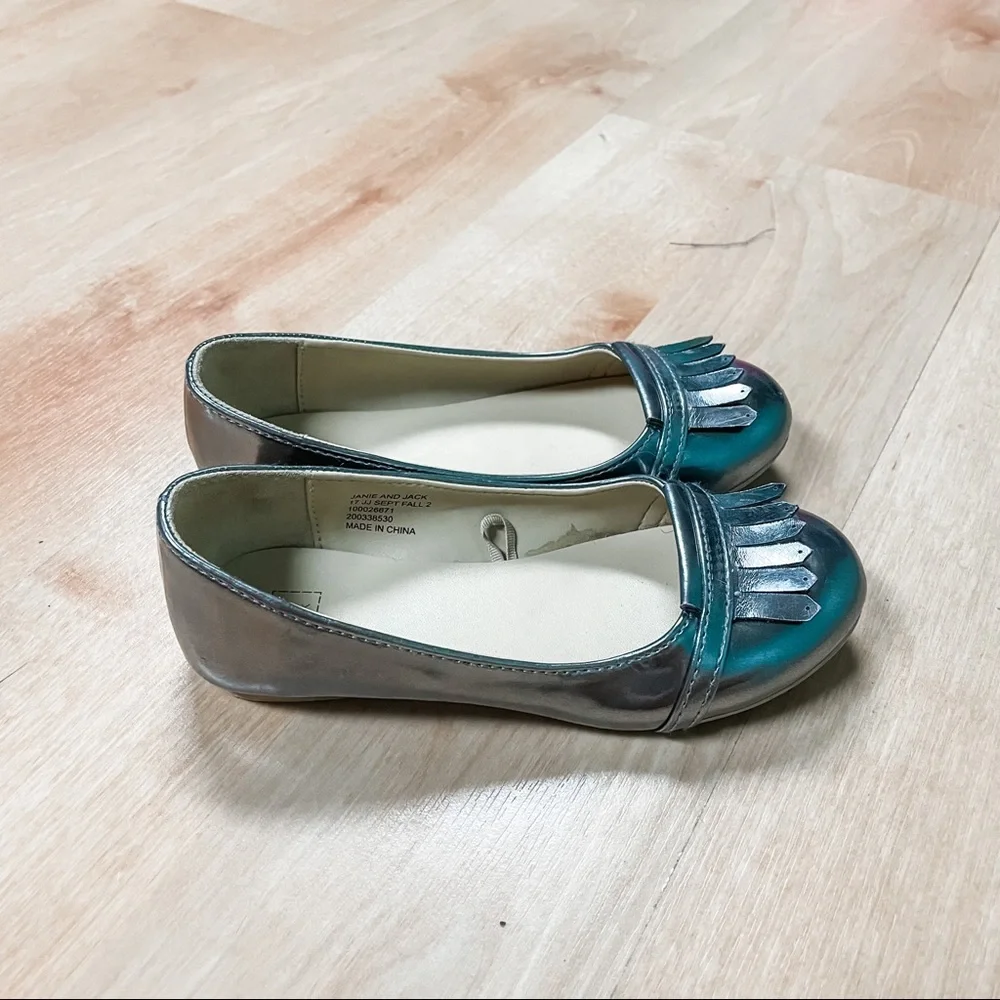 Janie & Jack Metallic Silver Tassel Detail Slip On Flats Toddler Girls Size 10*